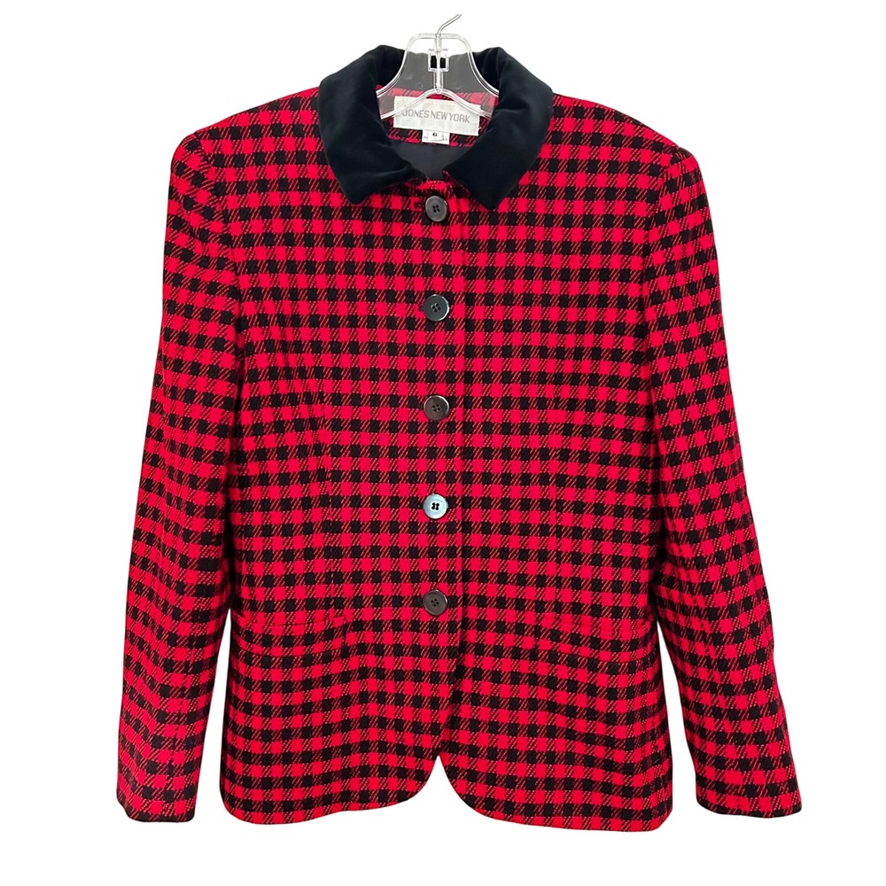 Jones New York Buffalo‎ Plaid Vintage Blazer Women's 6 Red Classic Preppy Career